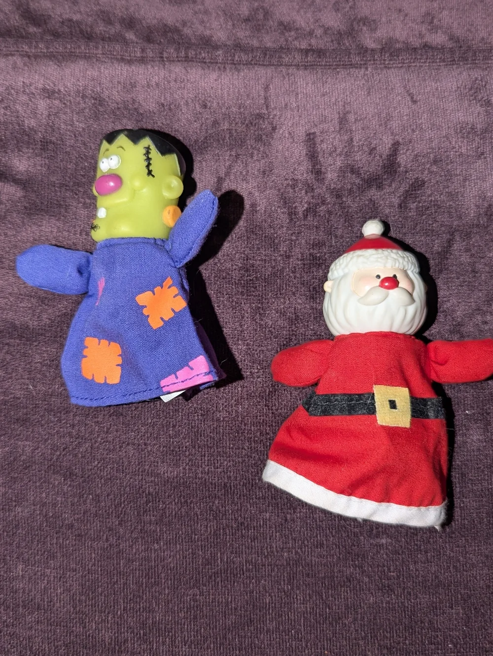 Vintage Russ Santa‎ Claus & Frankenstein Finger Puppet Set